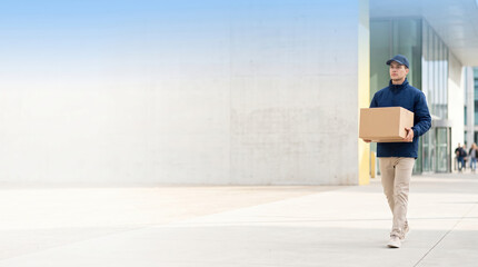 Fototapeta premium Courier logistics service delivering package to customer