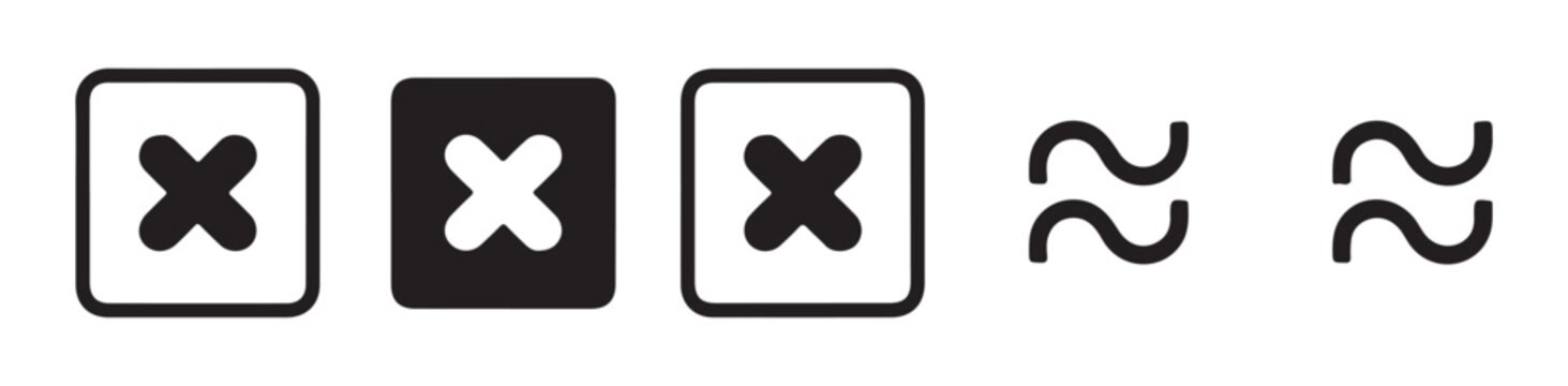 Set of square buttons with cross mark and wavy tilde line symbols for web interface design elements.