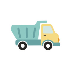 Cute pastel dump truck toy vehicle flat vector illustration isolated on white background © Hellotatary