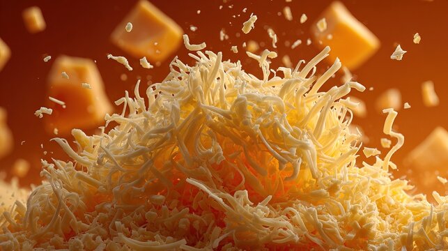 Close-Up of Cheese Falling and Shredding in Mid-Air.