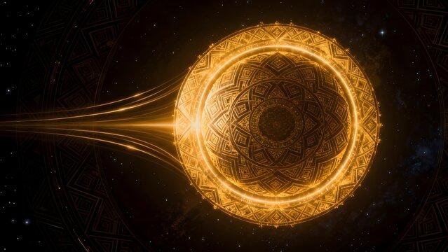 Golden ornate circular design in space