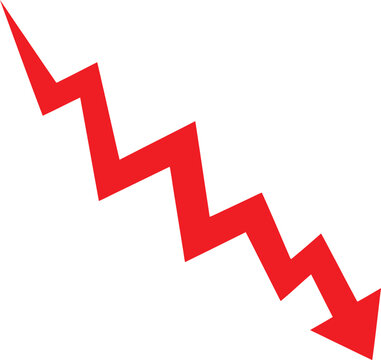 Red zigzag downward arrow showing a financial decline or decrease trend