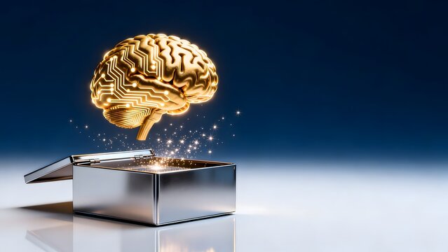 Golden brain with circuit design emerging from box