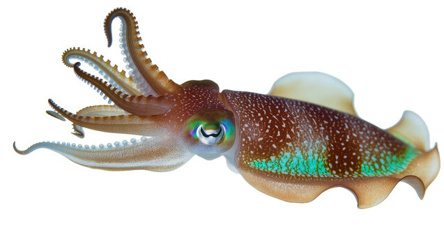 Brown spotted cuttlefish with iridescent eyes and turquoise markings