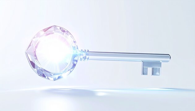 A luminous crystal key with an energy core floats in mid-air, emitting soft light.