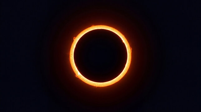 Annular solar eclipse forming a fiery ring against a dark sky