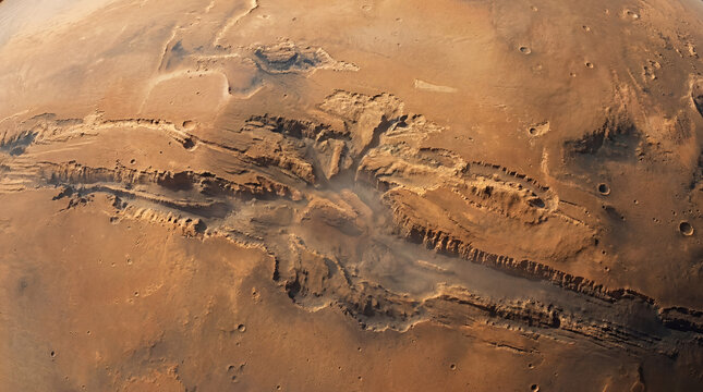 Ancient Martian canyon system viewed from planetary orbit
