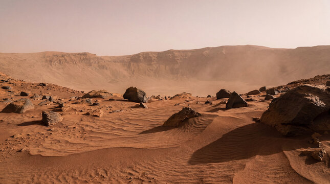 Wind sculpted rocky landscape inside a Martian impact crater