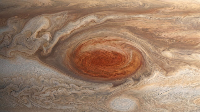 Close-up of Jupiter's Great Red Spot and turbulent cloud bands