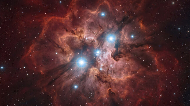 Glowing stellar nursery with bright young stars inside an emission nebula