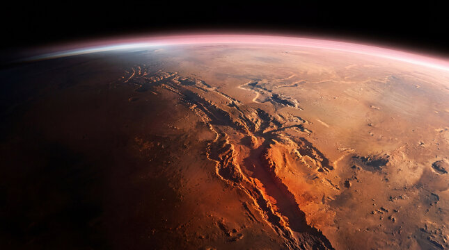 Valles Marineris stretching across the Martian surface from orbit