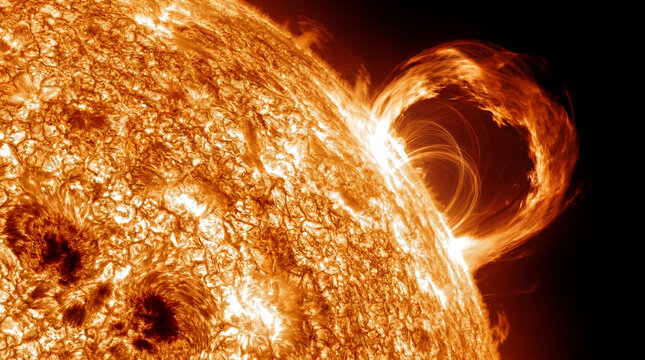 Massive solar prominence arching above the Sun&rsquo;s active surface