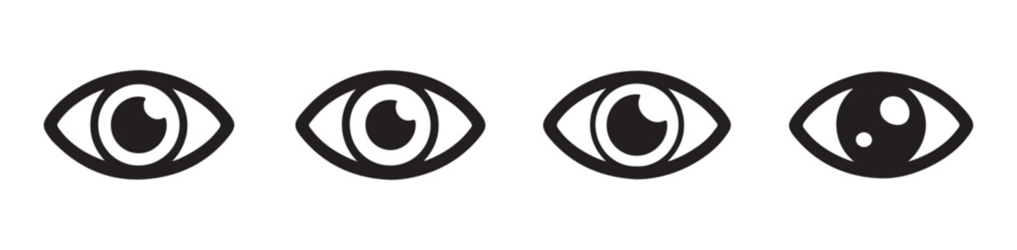 Collection of black eye icons with distinct pupillary designs for professional graphic design projects.