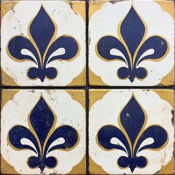 Antique fleur de lis tile pattern navy blue and gold design vintage decor texture