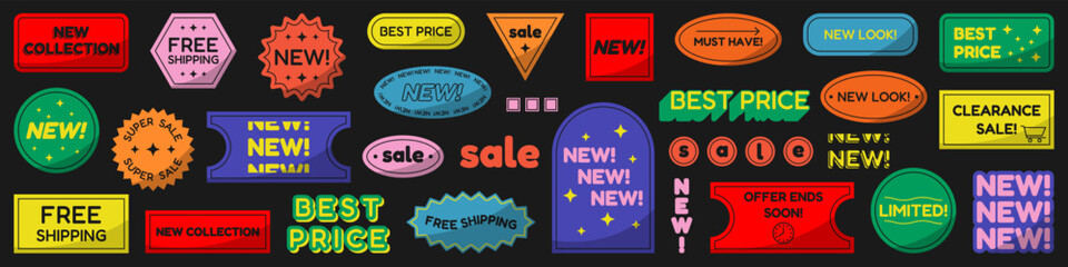 Fototapeta premium Promotional sale badge collection. Includes discount, clearance, pricing, shipping and marketing labels for retail campaigns and offers