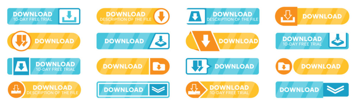 Download button collection. Includes file transfer, software installation and digital resource interface elements
