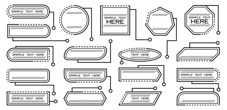 Modern label template collection in black. Includes title boxes, information tags and interface callout elements