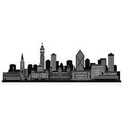 Fototapeta premium Birmingham city skyline black silhouette illustration on white background featuring landmarks like BT Tower, Selfridges building, and historic council buildings.
