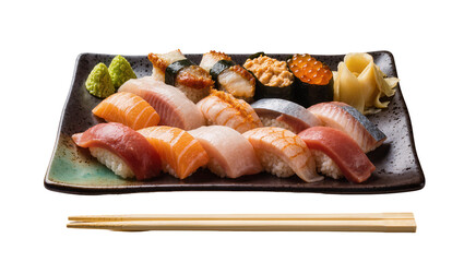 Assorted sushi platter with salmon tuna shrimp eel, and roe © Niklas