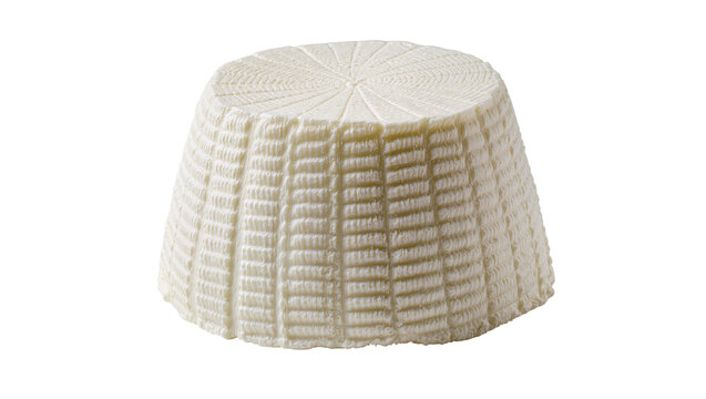 Fresh ricotta cheese wheel with textured surface
