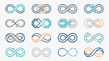 Fototapeta premium Industrial Infographic Showcasing Creative Infinite Loop and Infinity Symbol Designs with Various Colors and Styles