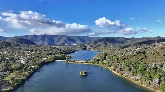Aerial footage of Eildon Pondage Victoria Australia