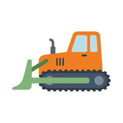 Cute orange bulldozer track crawler tractor flat vector illustration for kids graphic © Hellotatary