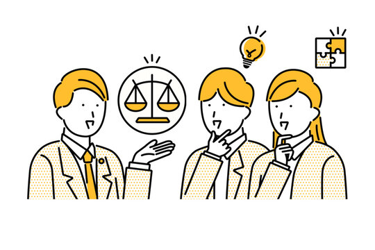 弁護士との法律相談の中で納得をする若い夫婦のイラスト