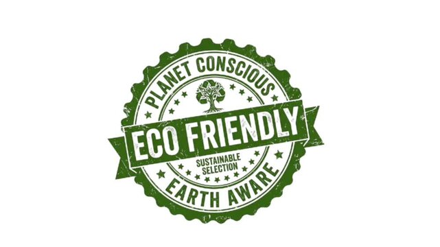 Eco Friendly Green Badge Stamp Animation with Planet Conscious and Earth Aware Environmental Label