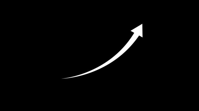 arrow rising transparent channel. Abstract arrow growth chart of economy icon black color animated down to up arrow animation,  4k arrow animation video.