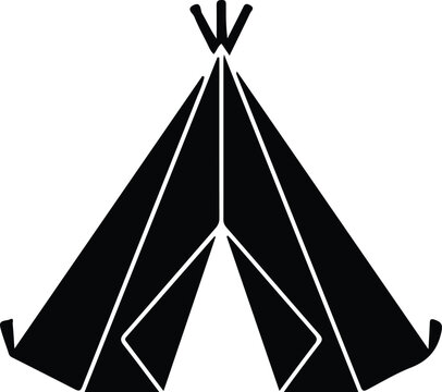 Teepee tent silhouette, geometric Native American tipi or glamping wigwam vector icon.