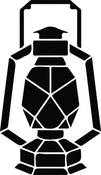 Vintage camping lantern silhouette, geometric old kerosene lamp or gas light vector icon.