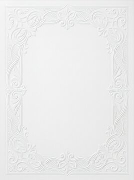 Luxury white blind embossed cardstock with classical acanthus relief and decorative ornamental frame for premium certificates elegant stationery and invitation templates