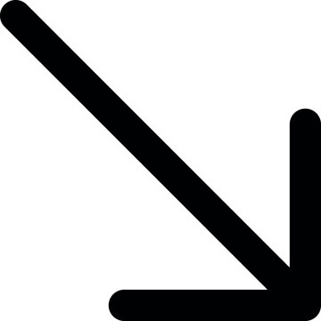 Diagonal Arrow Down Right Icon, Outline South East Directional Pointer and Financial Market Decline Symbol, Isolated EPS Vector File