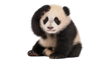 Baby panda bear sitting with paw on head © Niklas