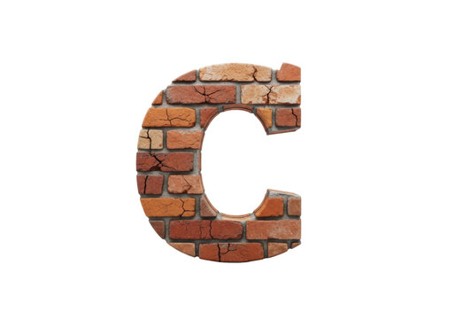 3D Letter C brick white PNG clean transparent background
