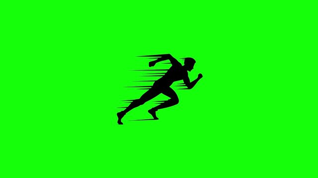 Running athlete silhouette on green screen background