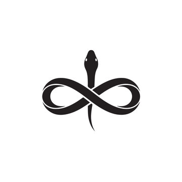 Black Silhouette of Minimalist Snake Infinity Symbol with Two Circular Loops and Upright Head, Compact Eternal Serpent Design, Tattoo Logo Vector Illustration Art