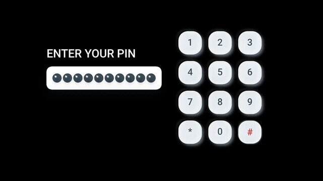 Animation of a digital PIN pad showing incorrect entry attempts and access denied