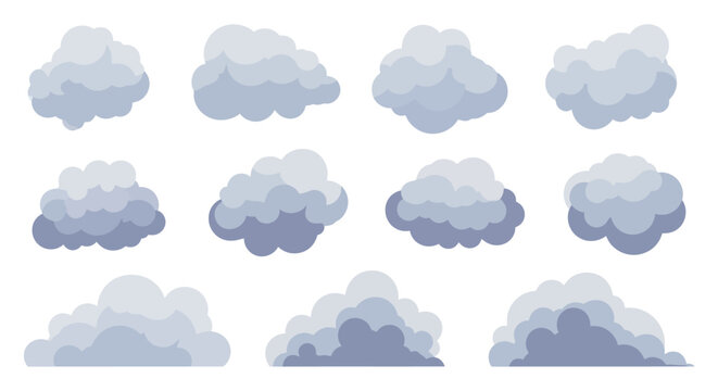 Clouds, Gray Clouds, Cloud Icons, Weather Symbols, Vector Cloud Set isolated on White Background