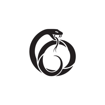 Black Stylized Snake Eating Its Own Tail Ouroboros Symbol, Dark Serpent Infinity Eternity Loop Tattoo Design, Mystical Reptile Animal Vector Illustration