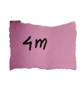 Torn pink paper scrap with handwritten 4m text message memo note transparent background