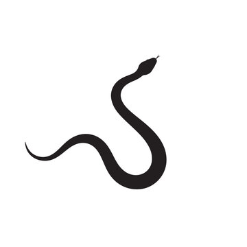 Black Relaxed Snake Silhouette Slim Elongated Body, Minimalist Dark Serpent Flowing Tattoo Design, Simple Reptile Animal Vector Illustration Art Icon