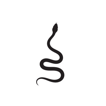 Black Relaxed Snake Silhouette in S Curve Shape, Minimalist Serpent Outline Tattoo Design, Simple Dark Reptile Animal Vector Illustration Icon Art