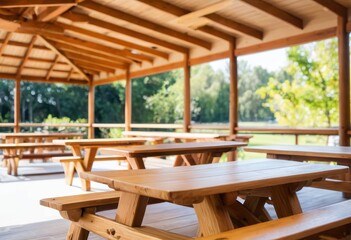 Fototapeta premium Spacious outdoor rest area with a wooden deck surrounded by nature
