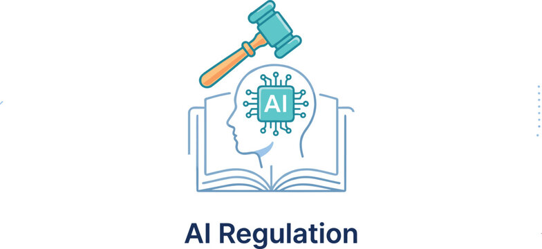 Artificial intelligence regulation concept with judge gavel book and human head profile with digital microchip brain vector