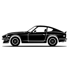 Fototapeta premium Flat black and white vector illustration of multiple cars on a road with railway train elements and circular wheel details