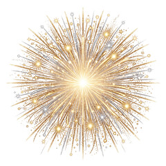 Fototapeta premium Fireworks Starburst Explosion Radial Gold New Year Isolated