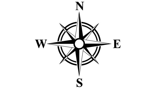 Minimalist Black and White Compass Rose Navigation Icon