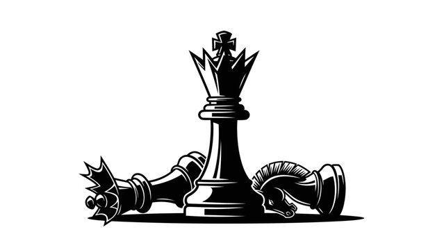 Black and White Chess Queen Standing Over Defeated Pieces